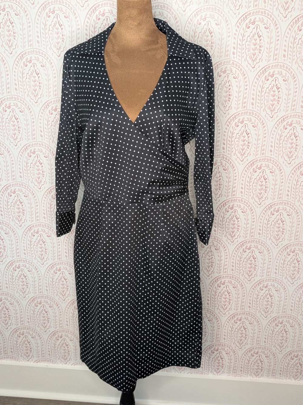 Ann Taylor Navy Blue Polka Dot Wrap Dress - Classic Women's Dress